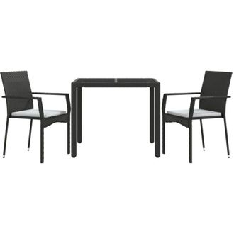 vidaXL Set Comedor De Jard&iacute;n 3 Pzas Con Cojines Rat&aacute;n Sint&eacute;tico Negro Vidaxl