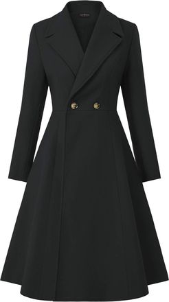 Generic Womens Pea Coat Double Breasted A Line Long Trench Coat Winter Dress Coat with Pockets (Black,XL)