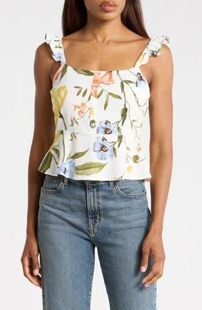 Ellen Tracy Ruffle Strap Crop Peplum Top in Whimsical Floral at Nordstrom Rack, Size X-Small