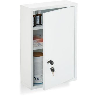 Relaxdays Relaxdays Medicine Cabinet, Lockable First Aid Cupboard, HWD: 45 x 30 x 12 cm, 3 Shelves, Wall-Mounted, Steel, White