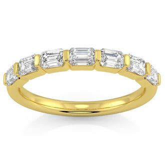 Pompeii3 1 Ct Emerald Cut Diamond East To West Wedding Stackable Ring 14k Gold Lab Grown