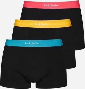 Paul Smith Mens Paul Smith 3-Pack Classic Boxer Trunks, Black with Mixed Waistbands - Size: 32/34/35