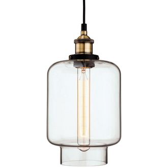Netlighting Empire 1 Light Ceiling Pendant Antique Brass Clear Glass E27 in Gold