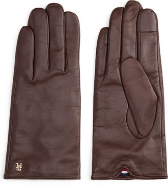 Tommy Hilfiger Lederhandschuhe TOMMY HILFIGER TH ELEVATED CHIC LEATHER, Damen, Gr. L, rich walnut, Rindsleder, Handschuhe Lederhandschuhe, Finderhandschuhe, f&uuml;r Dame