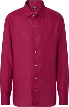 Ermenegildo Zegna Oasi Lino Shirt - Heren - Casual Overhemden - Rood - M - Linnen - Overhemden