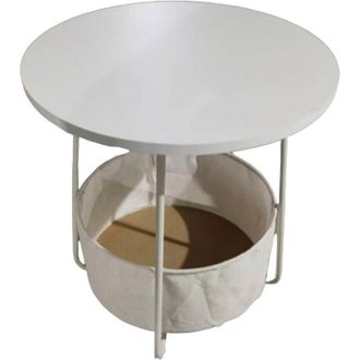 Relaxdays Relaxdays side table, round coffee table, with fabric basket, H x D 50 x 45 cm, living room, MDF & metal, beige-cream