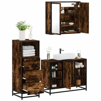 Berkfield Home 3 Piece Bathroom Furniture Set Smoked Oak Engineered Wood in Brown
