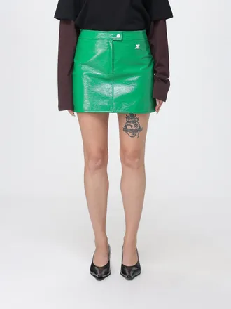Courr&egrave;ges Coated Cotton Pencil Mini Skirt with Patent Effect