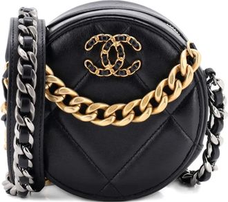 Chanel Clutch 19 tonda in pelle trapuntata con catena - Nero