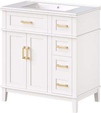 Urban Meuble Mueble de ba&ntilde;o blanco 76cm con lavabo cer&aacute;mico y almacenaje