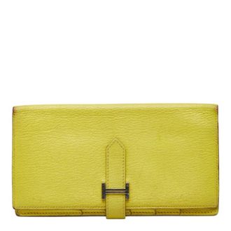 Herm&egrave;s Lime Yellow Chevre Leather Long Wallet (Bi-Fold) (Pre-Owned)