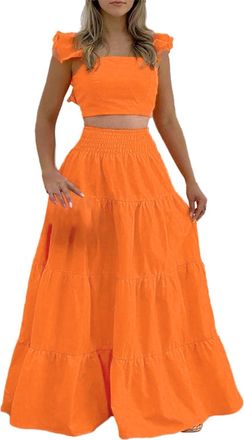 Generic Womens Mid Waist Trendy Sexy Sling Top and Fishtail Maxi Skirt Fashion Casual Set Elegant Long Skirt Outfit Sexy Swing for Women Summer Party Wear Co 