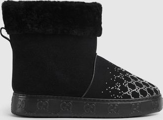 Gucci Womens Boot With Merino Wool Lining, Black, Suede