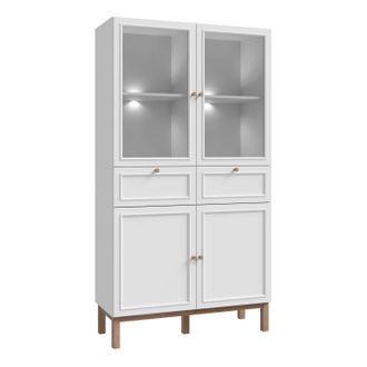 Furniture To Go Wensley Display Cabinet with 2 Doors 2 Drawers & 2 Glass Doors in Light Grey & Oak inc LED Lighting
