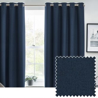 furn. Dawn Blackout Eyelet Curtain Pair in Midnight | Size: 229 cm width x 229 cm drop