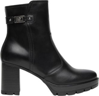 Nero Giardini I618042D-100 Enkellaarzen - Dames - Laarzen met Hak - Zwart - 38 EU - Leer - Schoenen