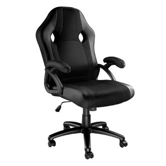TecTake Silla gaming de escritorio giratoria con respaldo ajustable, negro