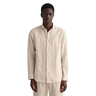 GANT Regular Linnen Overhemd - Heren - Casual Overhemden - Beige - 3XL - Linnen - Overhemden