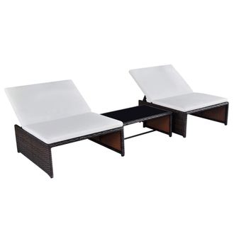 vidaXL Vidaxl - Sillas De Jard&iacute;n Reclinables Con Mesa 2 Uds Rat&aacute;n Pe Marr&oacute;n