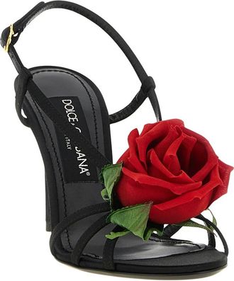 Dolce & Gabbana Schoenen, Dames, Zwart, 41 EU, Satijn, Satijnen Sandaal Met Bloem