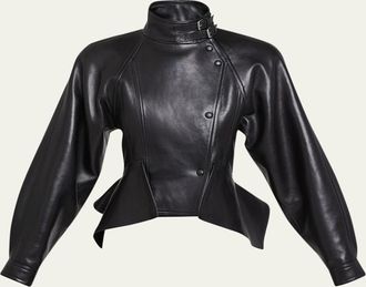 Balmain Leather Fitted Peplum Jacket