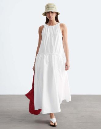 & Other Stories Vestito lungo a trapezio in puro cotone bianco con vita scesa