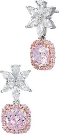 Savvy Cie Jewels Cubic Zirconia Flower Cushion Drop Earrings in Fancy Pink at Nordstrom Rack