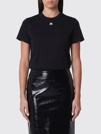 Courr&egrave;ges T-shirt girocollo in cotone con logo frontale a contrasto