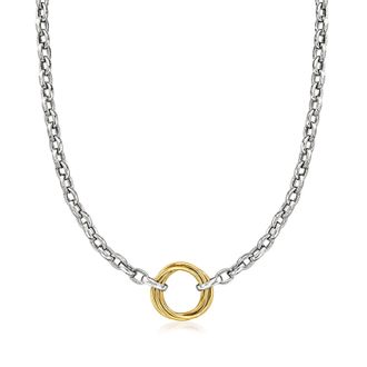 Ross-Simons Sterling Silver and 14kt Yellow Gold Multi-Circle Rolo-Chain Necklace