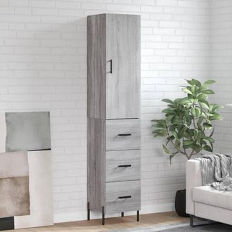 vidaXL Aparador Alto Madera Contrachapada Gris Sonoma 34,5x34x180 Cm Vidaxl