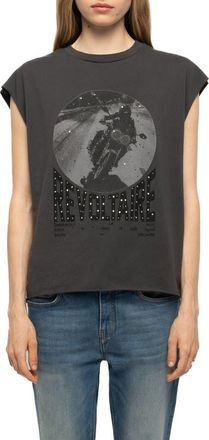 Zadig&Voltaire Cloe Graphic Cotton Tank in Carbone at Nordstrom, Size X-Small