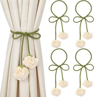 No Brand 4 Lazos Para Cortinas Con Motivo Floral - No Requieren Taladro - Lazos Decorativos Diy Para El Hogar - Oficina - Decoraci&oacute;n De Paredes - Habitaci&oacute;n In