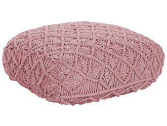 Beliani Puf macram&eacute; algod&oacute;n rosa 50 cm 50 cm 20 cm