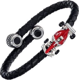 Jan Leslie Braided Leather Bracelet With Race Car Detail in Black at Nordstrom