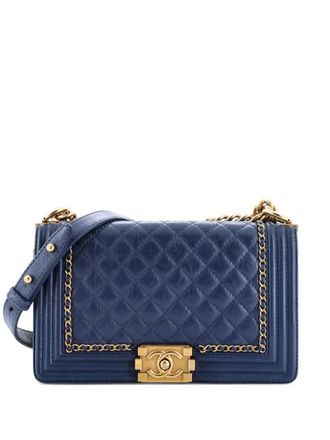 Chanel Jacket Boy Flap Bag Quilted Aged Calfskin Old Medium crossbody bag - Blu