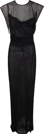 Jean Paul Gaultier Womens Mesh Open Back Sleeveless Dress Velvet Flock - Black Elastane - Size Medium