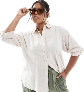 Only ONLY Curve oversized shirt in cream-White