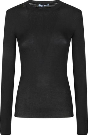 Prada Wollen trui met ronde hals - Dames - Ronde hals truien - Zwart - L - Wol - Truien & Vesten