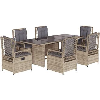 vidaXL Set Comedor De Jard&iacute;n 7 Pzas Con Cojines Rat&aacute;n Sint&eacute;tico Beige Vidaxl