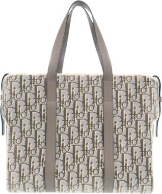 Dior Brown Light Blue Pile Fabric Tote Bag (Pre-Owned)