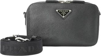Prada Pre-owned Cross Body Bags, female, Black, Size: ONE SIZE Pre-owned Saffiano Triangle Shoulder Bag
