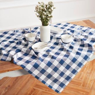 Solino Home Linen Table Throw - Buffalo Check, 52 x 52, 52 x 52 in Blue And White at Nordstrom, Size Small