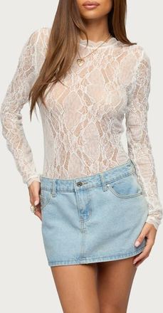 Edikted Rosalinda Lace Sheer Bodysuit in White at Nordstrom, Size X-Small