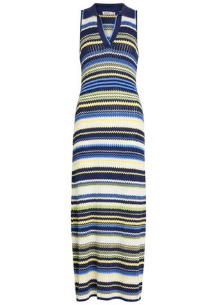 SIMKHAI Kerrin Chevron Knit Midi Dress - Navy - S (UK8-10 / S)