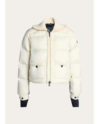 Moncler Jolie Rib Knit Collar Down Bomber Jacket