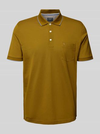 Olymp Level 5 Slim Fit Poloshirt aus reiner Baumwolle mit Logo-Stitching in Oliv, Größe M