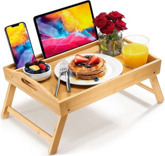 OEM Mesa Auxiliar/mesa De Cama Grande De Bamb&uacute; Con Patas Plegables, Soporte Port&aacute;til Y Asas, Ideal Para Comer En La Cama O En El Sof&aacute;