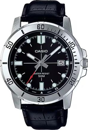 Casio Mens Black Dial Sport Analog Watch with Leather Strap - MTP-VD01L-1EVUDF