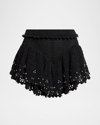 Isabel Marant Metuanie Tiered Crochet Knit Mini Skirt