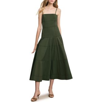Veronica Beard Ilona Topstitch Detail Cotton Blend Dress in Army at Nordstrom, Size 16